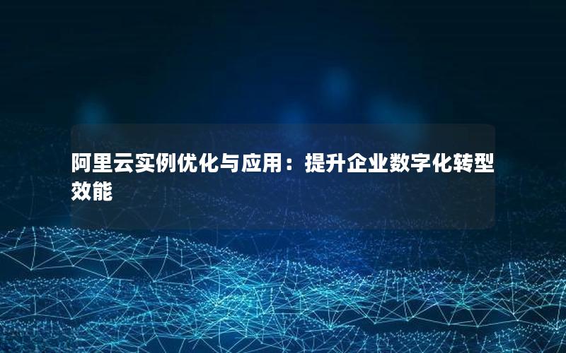 阿里云实例优化与应用：提升企业数字化转型效能