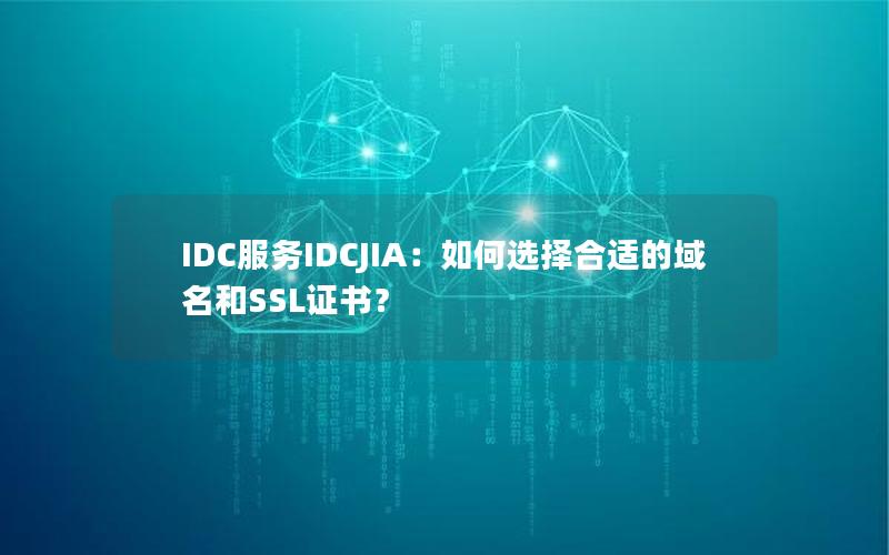 IDC服务IDCJIA：如何选择合适的域名和SSL证书？