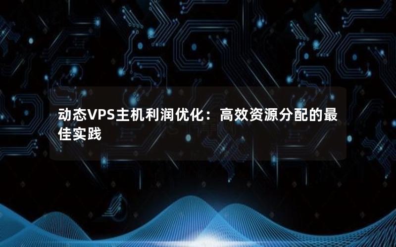 动态VPS主机利润优化：高效资源分配的最佳实践