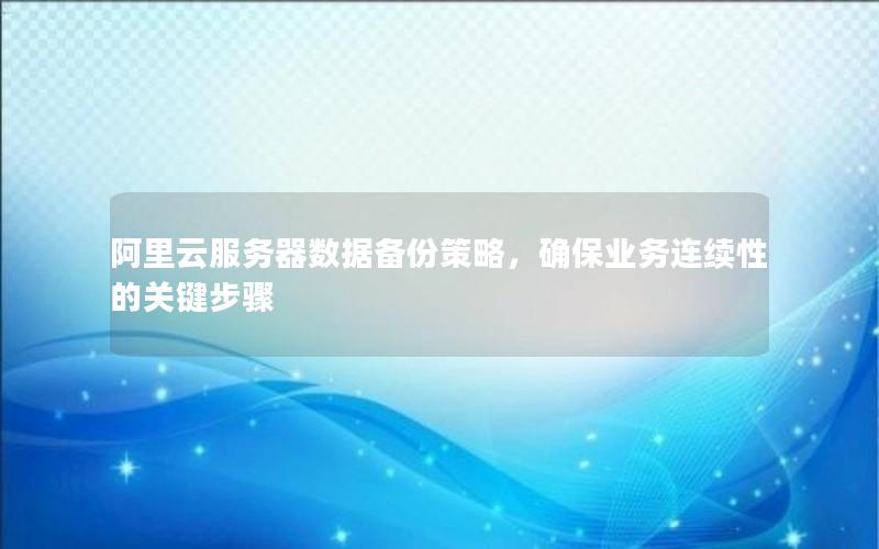 阿里云服务器数据备份策略，确保业务连续性的关键步骤