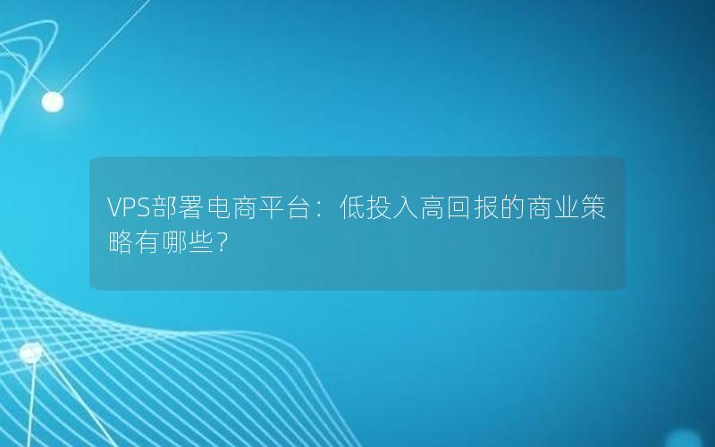 VPS部署电商平台：低投入高回报的商业策略有哪些？