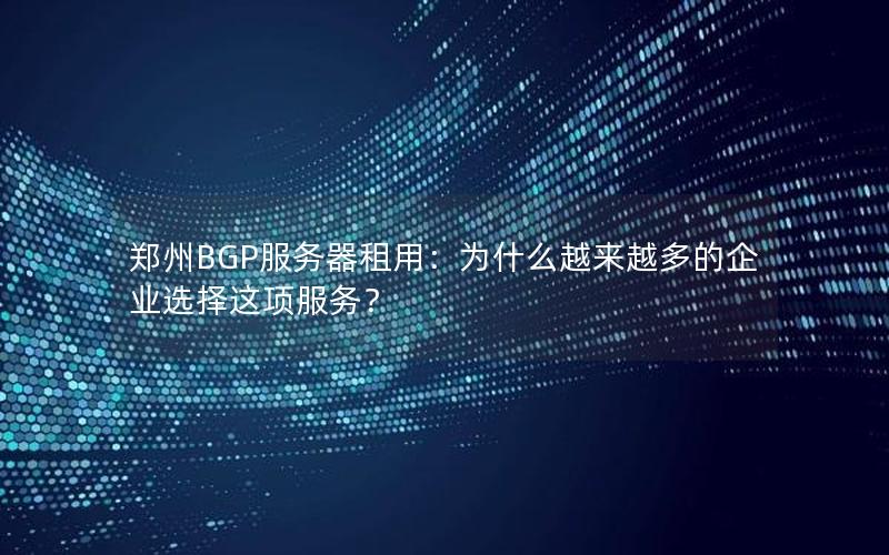 郑州BGP服务器租用：为什么越来越多的企业选择这项服务？