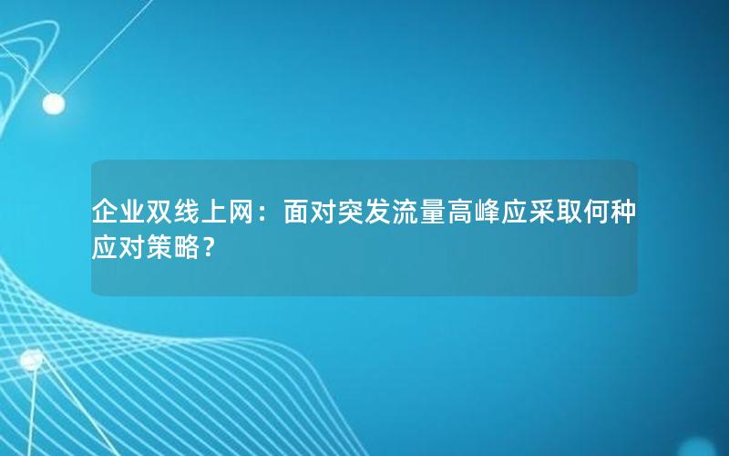 企业双线上网：面对突发流量高峰应采取何种应对策略？