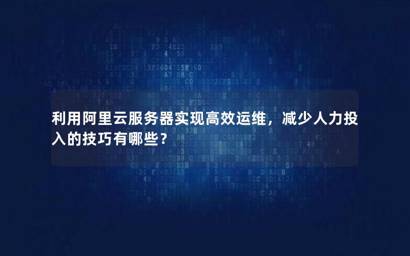 利用阿里云服务器实现高效运维，减少人力投入的技巧有哪些？