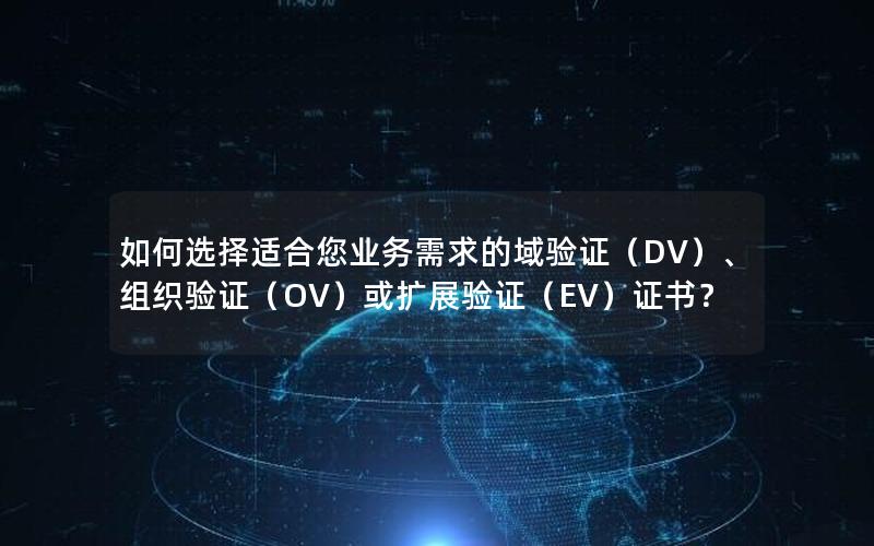 如何选择适合您业务需求的域验证（DV）、组织验证（OV）或扩展验证（EV）证书？