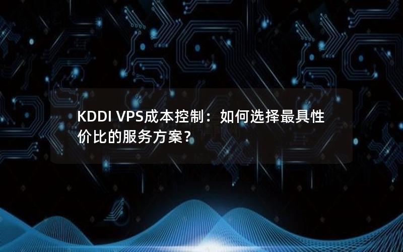 KDDI VPS成本控制：如何选择最具性价比的服务方案？