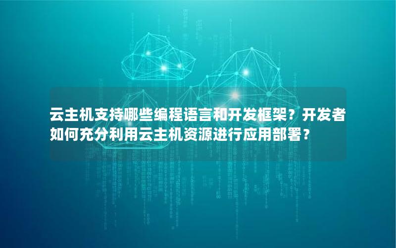 云主机支持哪些编程语言和开发框架？开发者如何充分利用云主机资源进行应用部署？