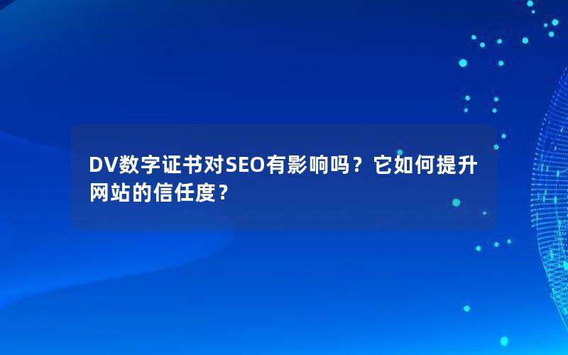 DV数字证书对SEO有影响吗？它如何提升网站的信任度？