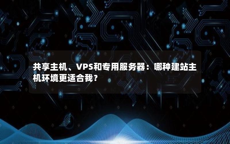 共享主机、VPS和专用服务器：哪种建站主机环境更适合我？