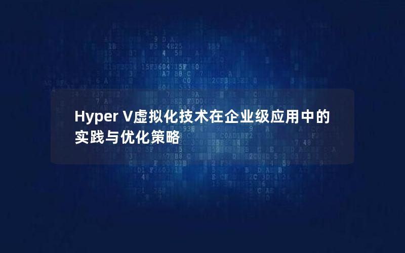 Hyper V虚拟化技术在企业级应用中的实践与优化策略