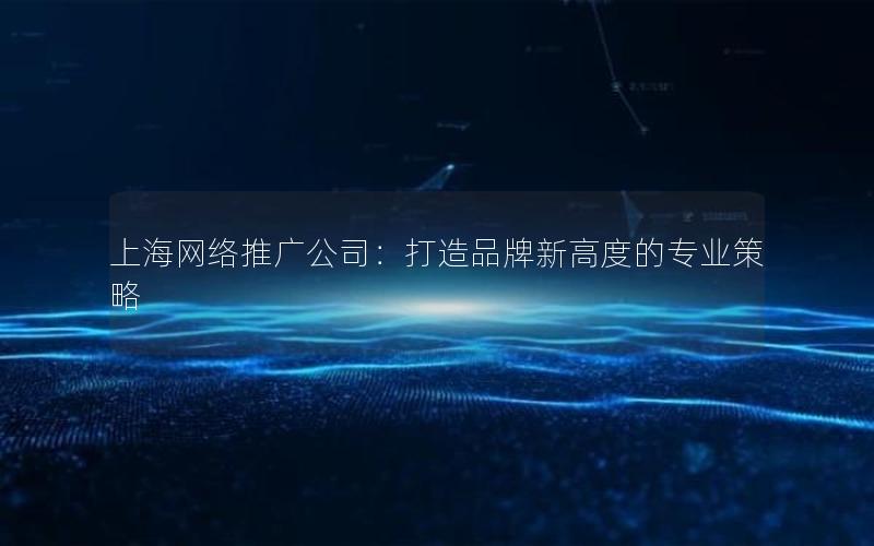 上海网络推广公司：打造品牌新高度的专业策略