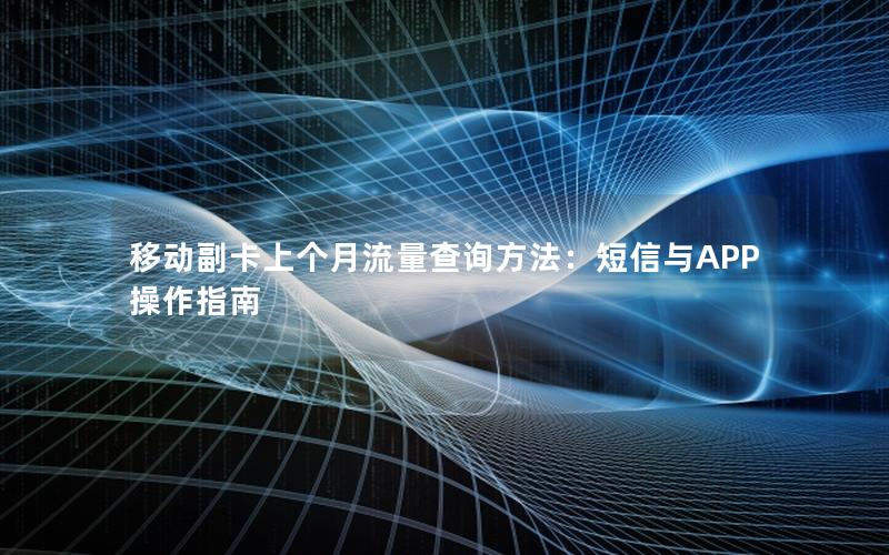 移动副卡上个月流量查询方法：短信与APP操作指南