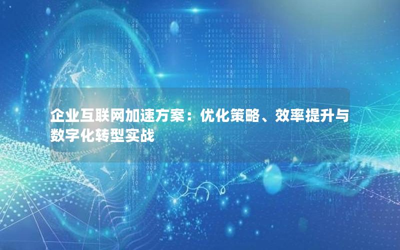 企业互联网加速方案：优化策略、效率提升与数字化转型实战