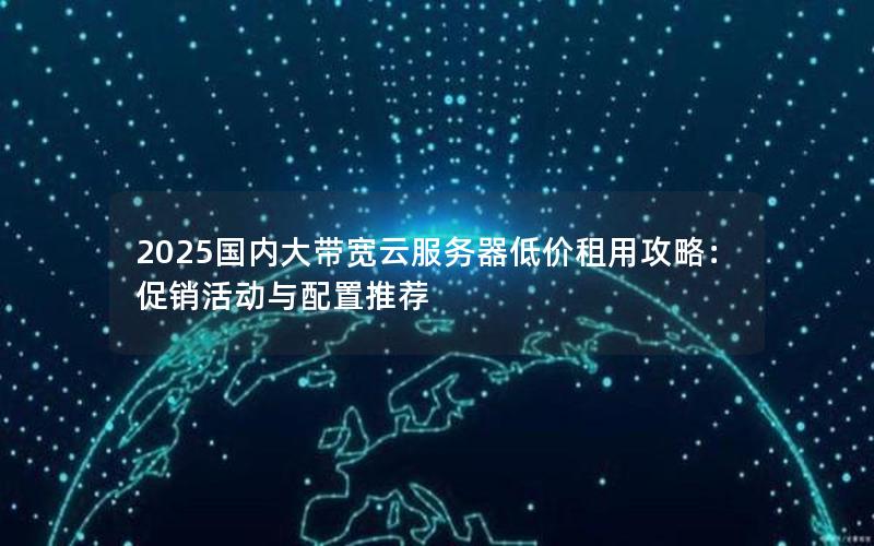 2025国内大带宽云服务器低价租用攻略：促销活动与配置推荐