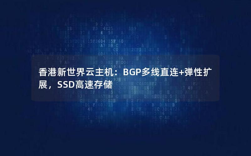 香港新世界云主机：BGP多线直连+弹性扩展，SSD高速存储