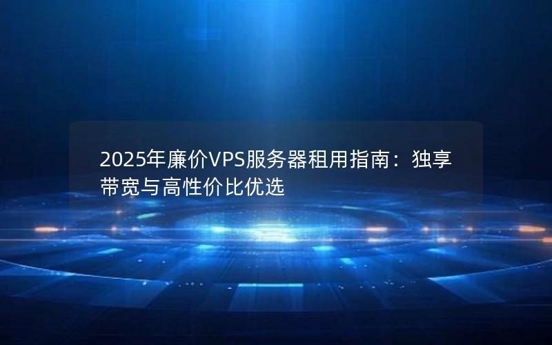 2025年廉价VPS服务器租用指南：独享带宽与高性价比优选