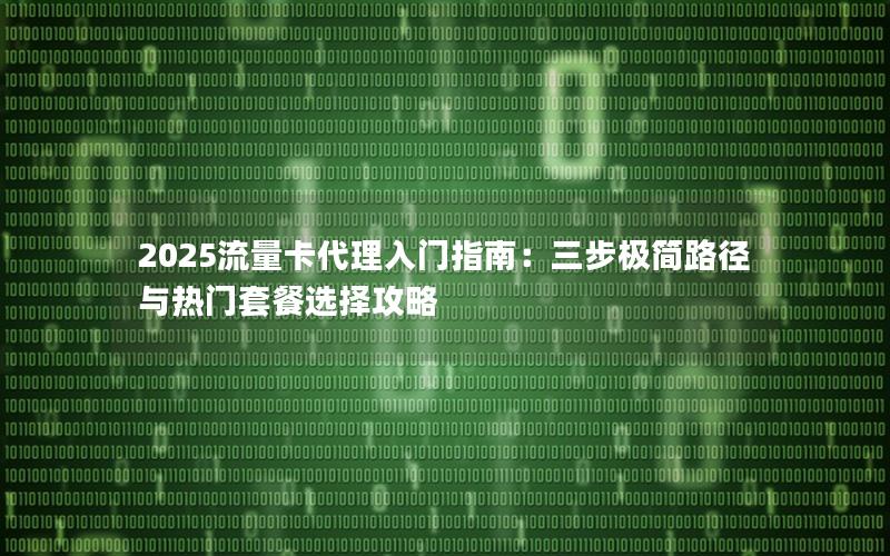 2025流量卡代理入门指南：三步极简路径与热门套餐选择攻略