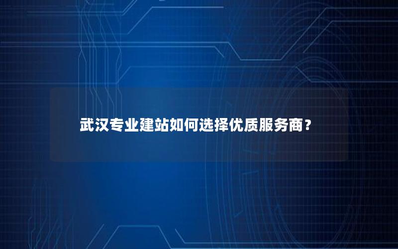 武汉专业建站如何选择优质服务商？