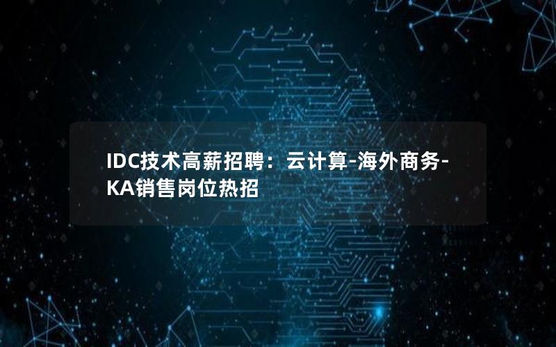 IDC技术高薪招聘：云计算-海外商务-KA销售岗位热招