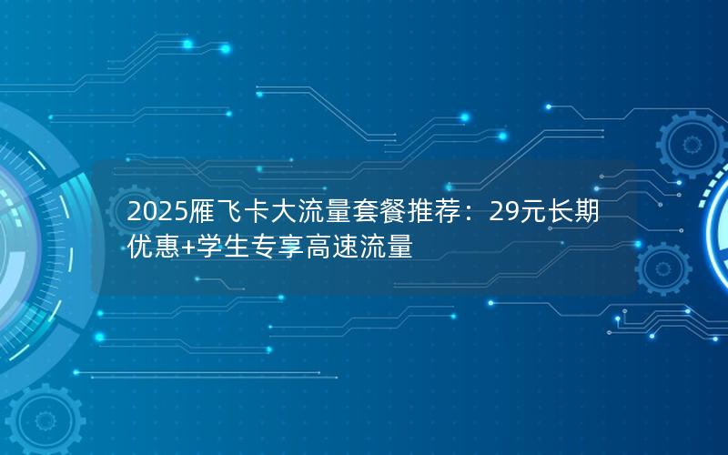 2025雁飞卡大流量套餐推荐：29元长期优惠+学生专享高速流量