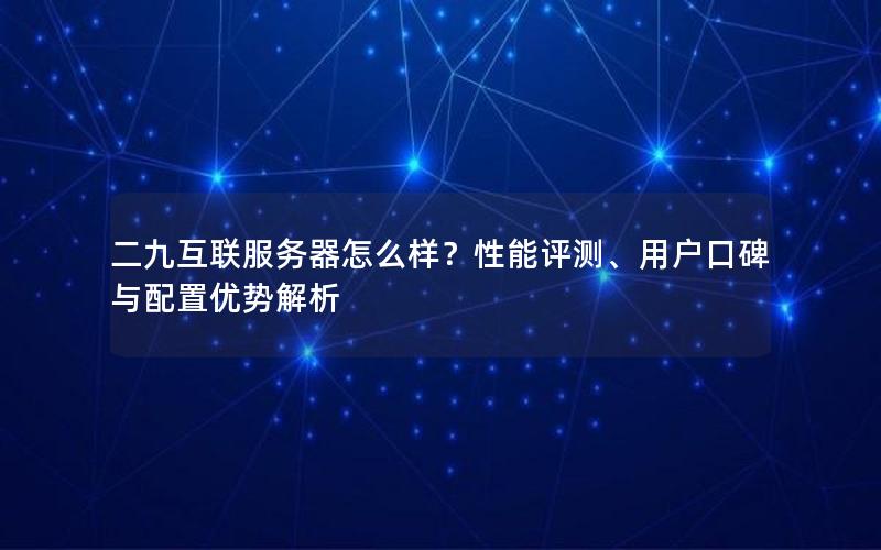 二九互联服务器怎么样？性能评测、用户口碑与配置优势解析