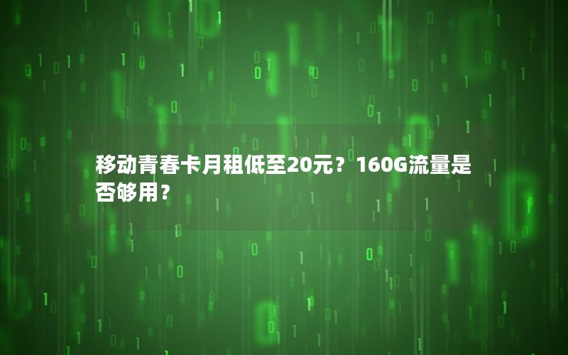 移动青春卡月租低至20元？160G流量是否够用？