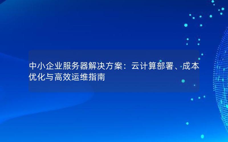 中小企业服务器解决方案：云计算部署、成本优化与高效运维指南