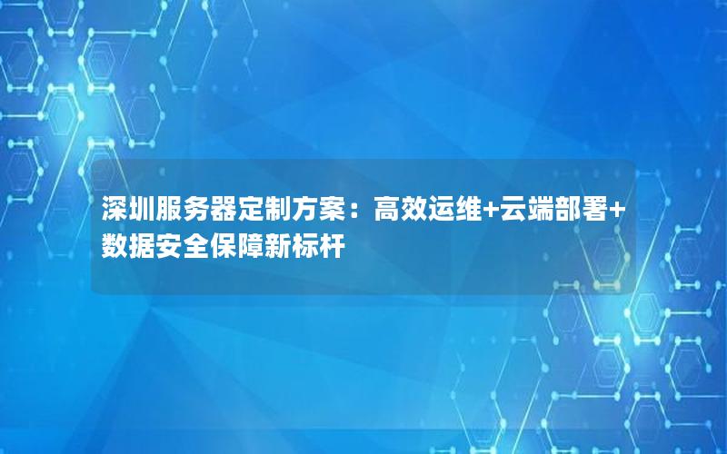 深圳服务器定制方案：高效运维+云端部署+数据安全保障新标杆