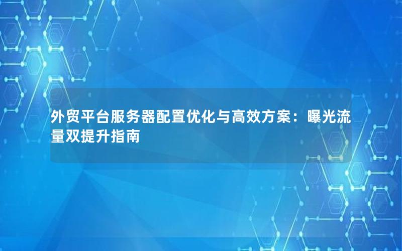 外贸平台服务器配置优化与高效方案：曝光流量双提升指南