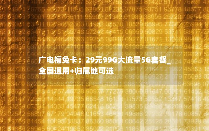 广电福兔卡：29元99G大流量5G套餐_全国通用+归属地可选