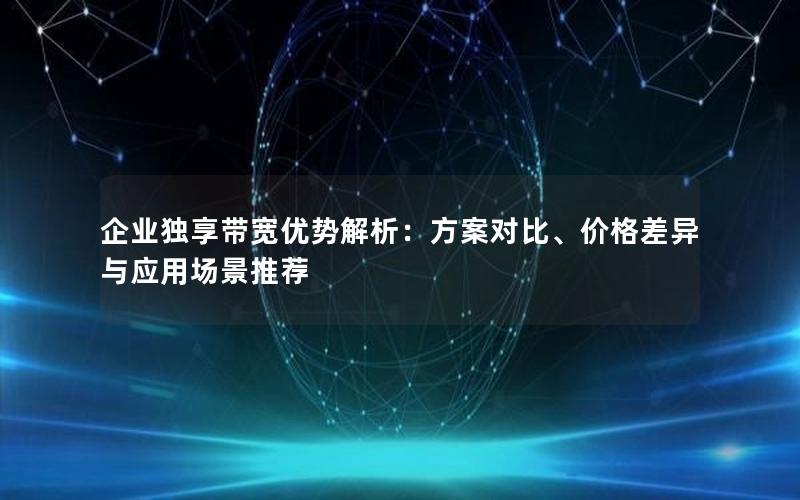 企业独享带宽优势解析：方案对比、价格差异与应用场景推荐