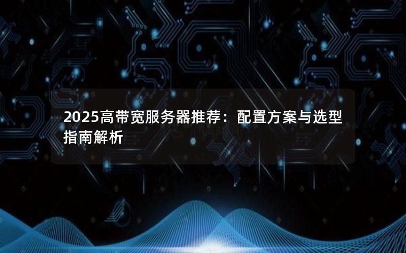 2025高带宽服务器推荐：配置方案与选型指南解析