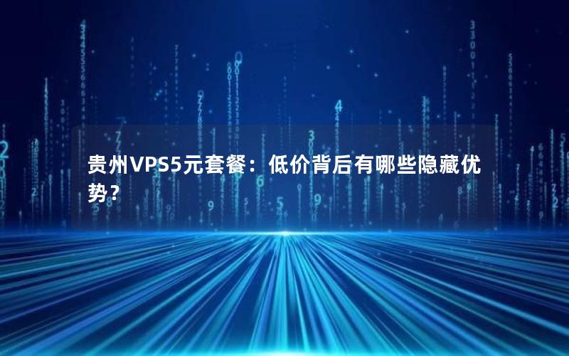 贵州VPS5元套餐：低价背后有哪些隐藏优势？