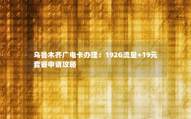 乌鲁木齐广电卡办理：192G流量+19元套餐申请攻略