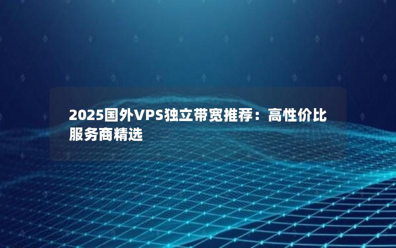 2025国外VPS独立带宽推荐：高性价比服务商精选