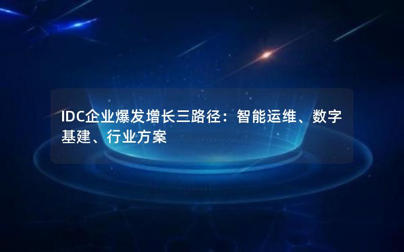 IDC企业爆发增长三路径：智能运维、数字基建、行业方案