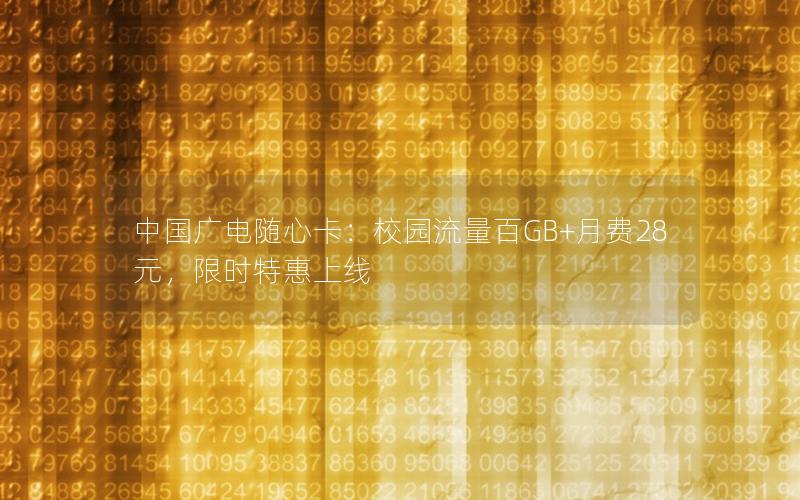 中国广电随心卡：校园流量百GB+月费28元，限时特惠上线