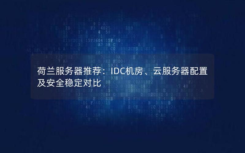 荷兰服务器推荐：IDC机房、云服务器配置及安全稳定对比