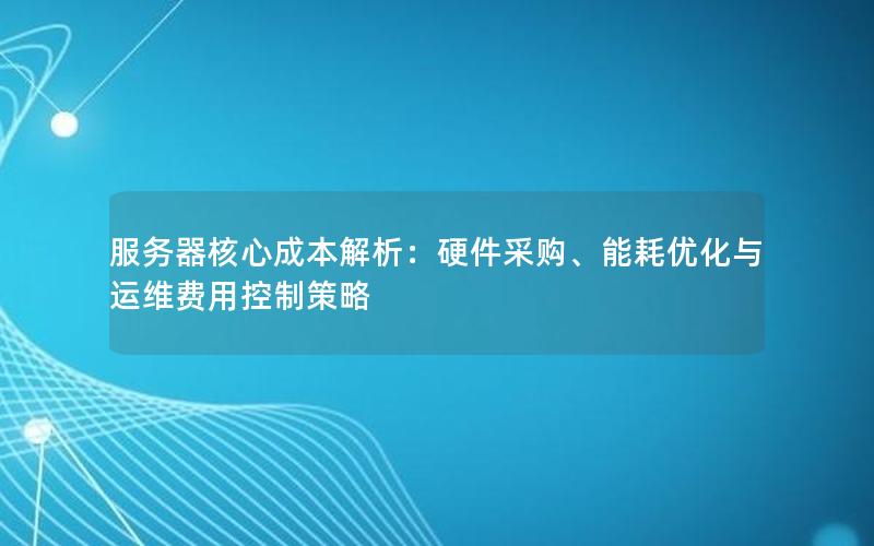 服务器核心成本解析：硬件采购、能耗优化与运维费用控制策略