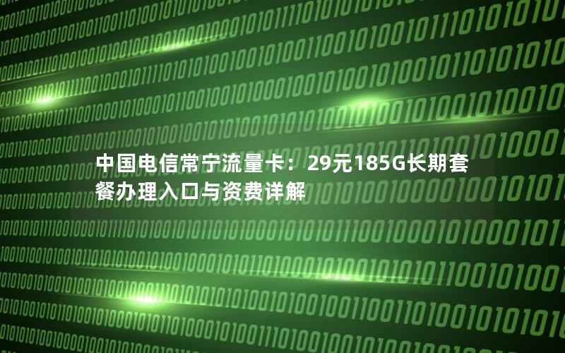 中国电信常宁流量卡：29元185G长期套餐办理入口与资费详解