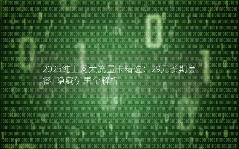 2025纯上网大流量卡精选：29元长期套餐+隐藏优惠全解析