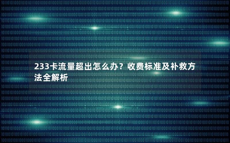 233卡流量超出怎么办？收费标准及补救方法全解析