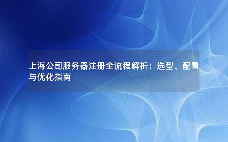 上海公司服务器注册全流程解析：选型、配置与优化指南